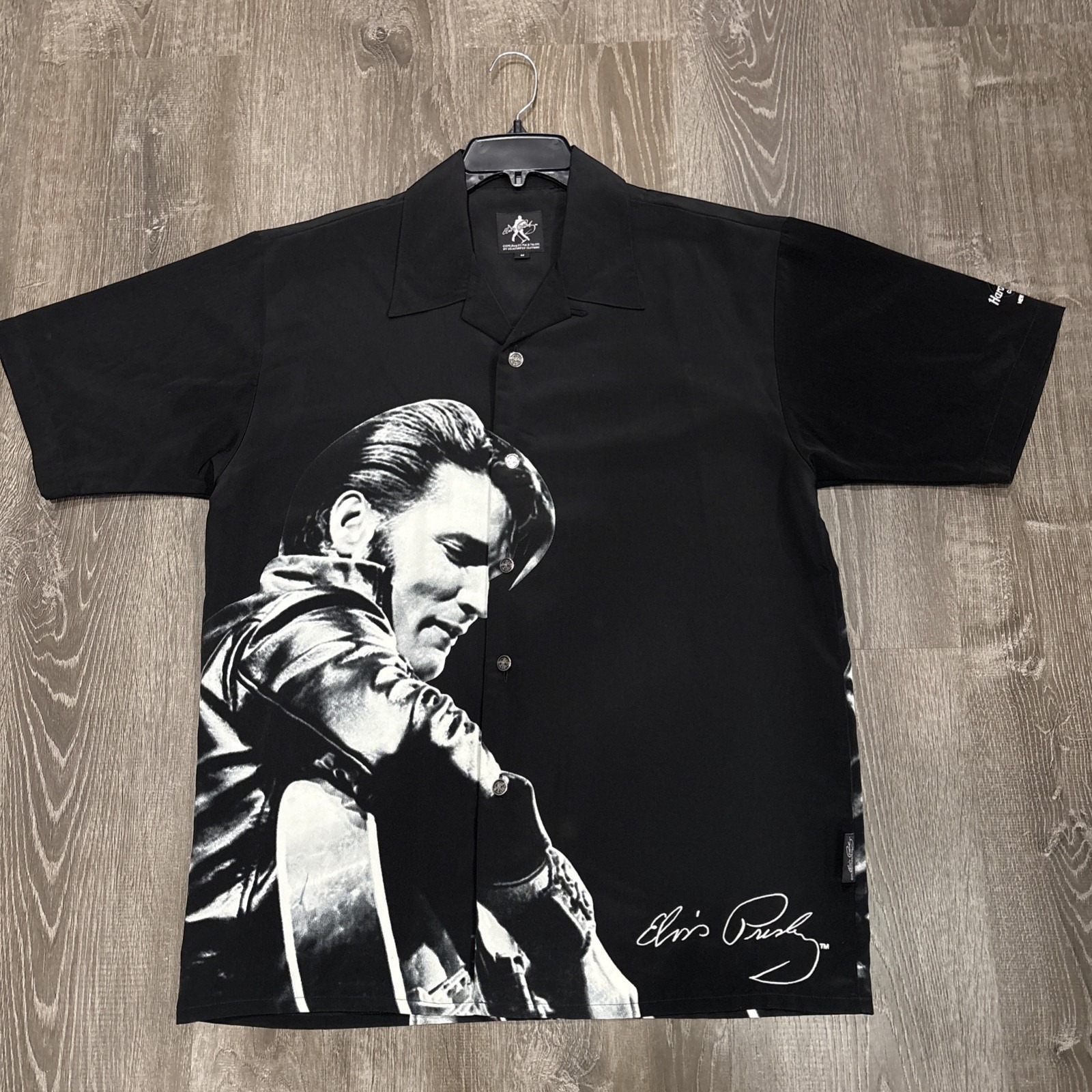 Dragon Fly Elvis Presley Hard Rock New York Shirt Black Button Up Loop Collar M